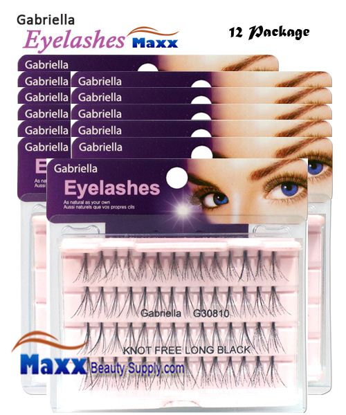 12 Package - Gabriella Eyelashes Individual Flare 100% Human Hair - Long Black